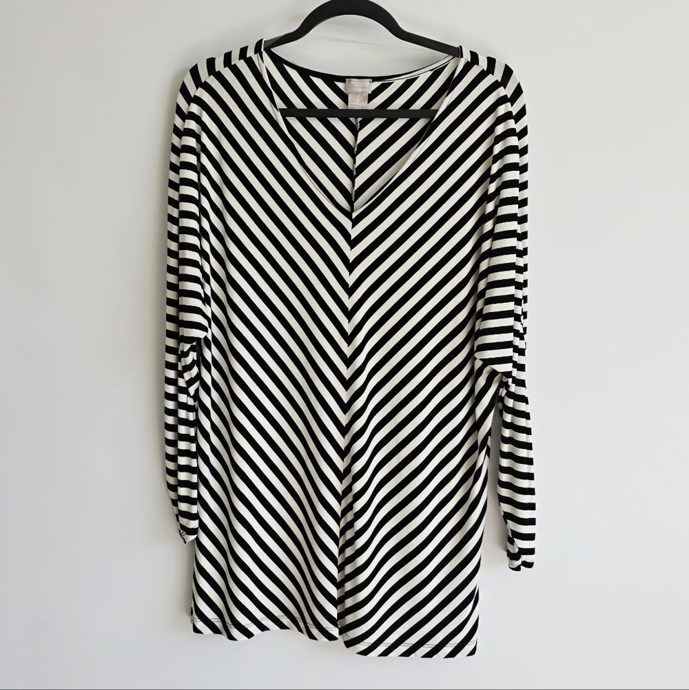 Chico's Travelers Black and White Striped Dolman Long Sleeve Top Women's Size 2 - Picture 1 of 6